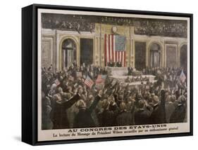 American President Woodrow Wilson Asks Congress to Declare War-null-Framed Stretched Canvas