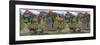 American Primitive Sunflower Pumpkin Farm Border-Cheryl Bartley-Framed Giclee Print