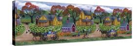 American Primitive Sunflower Pumpkin Farm Border-Cheryl Bartley-Stretched Canvas