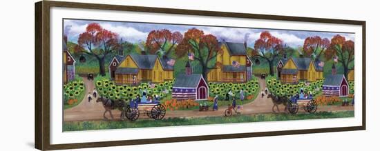 American Primitive Sunflower Pumpkin Farm Border-Cheryl Bartley-Framed Giclee Print