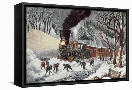 American Railroad Scene-Currier & Ives-Framed Stretched Canvas