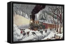 American Railroad Scene-Currier & Ives-Framed Stretched Canvas