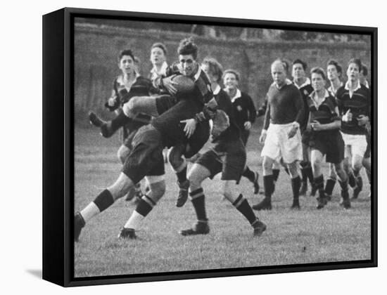 American Rhodes Scholar Peter Dawkins Playing Rugby with Oxford Univ. Students-null-Framed Stretched Canvas