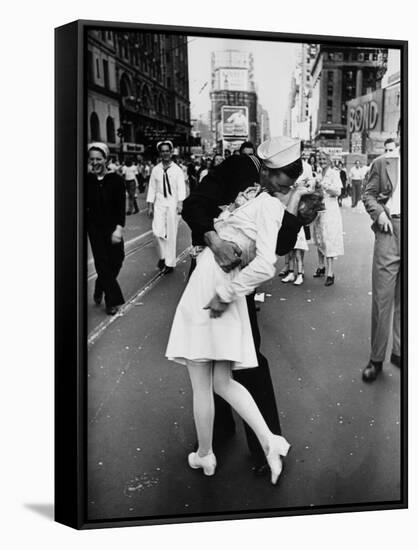 American Sailor Clutching a White-Uniformed Nurse in a Passionate Kiss in Times Square-Alfred Eisenstaedt-Framed Stretched Canvas