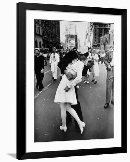 American Sailor Clutching a White-Uniformed Nurse in a Passionate Kiss in Times Square-Alfred Eisenstaedt-Framed Photographic Print