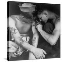 American Sailor Having Another Tattoo Done by Shipmate Aboard Battleship USS New Jersey During WWII-Charles Fenno Jacobs-Stretched Canvas