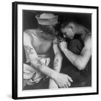 American Sailor Having Another Tattoo Done by Shipmate Aboard Battleship USS New Jersey During WWII-Charles Fenno Jacobs-Framed Photographic Print