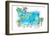 American Samoa Illustrated Island Travel Map with Roads and Highlights-M. Bleichner-Framed Premium Giclee Print