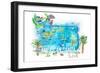 American Samoa Illustrated Island Travel Map with Roads and Highlights-M. Bleichner-Framed Premium Giclee Print