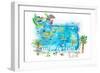 American Samoa Illustrated Island Travel Map with Roads and Highlights-M. Bleichner-Framed Premium Giclee Print