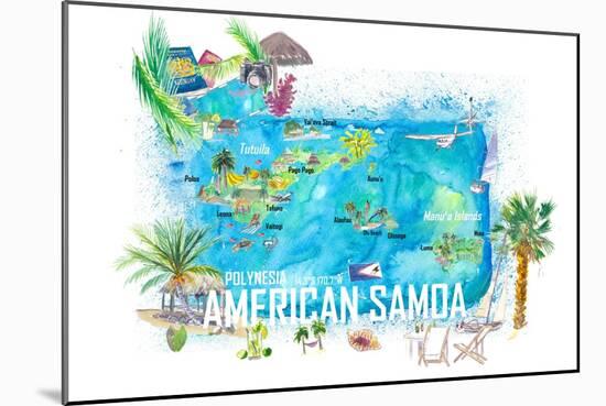 American Samoa Illustrated Island Travel Map with Roads and Highlights-M. Bleichner-Mounted Premium Giclee Print