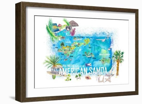 American Samoa Illustrated Island Travel Map with Roads and Highlights-M. Bleichner-Framed Art Print