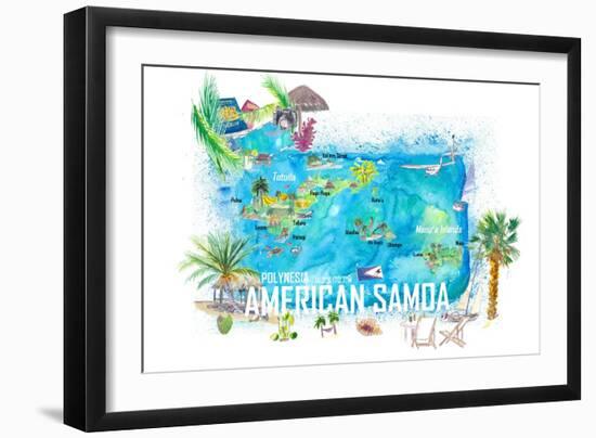 American Samoa Illustrated Island Travel Map with Roads and Highlights-M. Bleichner-Framed Art Print