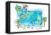 American Samoa Illustrated Island Travel Map with Roads and Highlights-M. Bleichner-Framed Stretched Canvas