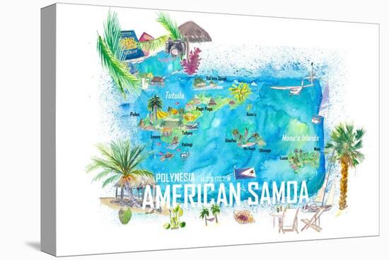 American Samoa Illustrated Island Travel Map with Roads and Highlights-M. Bleichner-Stretched Canvas