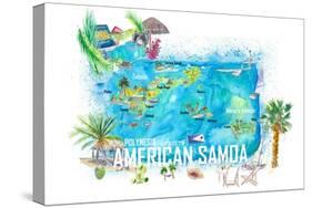 American Samoa Illustrated Island Travel Map with Roads and Highlights-M. Bleichner-Stretched Canvas