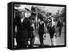 American Serviceman Admiring Two Female Pedestrians at the Cannes Film Festival-Paul Schutzer-Framed Stretched Canvas
