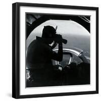 American Serviceman in Nose of B17 Using Binoculars to Scan Ocean During Air Sea Rescue Mission-null-Framed Photographic Print