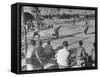 American Servicemen Playing Baseball on a Makeshift Field-Peter Stackpole-Framed Stretched Canvas