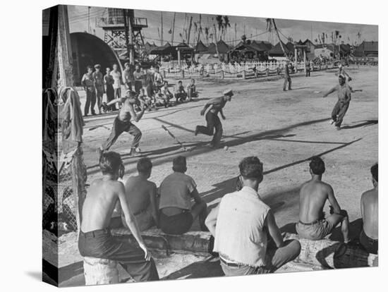 American Servicemen Playing Baseball on a Makeshift Field-Peter Stackpole-Stretched Canvas