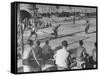 American Servicemen Playing Baseball on a Makeshift Field-Peter Stackpole-Framed Stretched Canvas