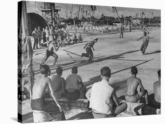 American Servicemen Playing Baseball on a Makeshift Field-Peter Stackpole-Stretched Canvas