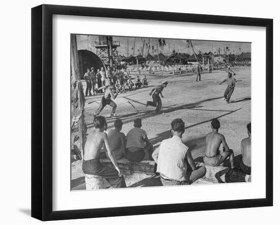 American Servicemen Playing Baseball on a Makeshift Field-Peter Stackpole-Framed Photographic Print