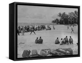 American Servicemen Playing Softball on an Idle Stretch of Runway While Other Soldiers Look On-J^ R^ Eyerman-Framed Stretched Canvas