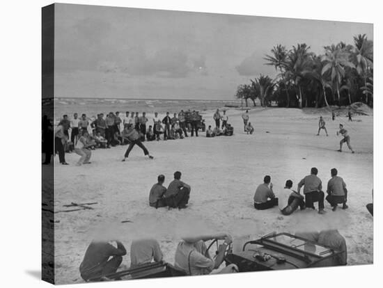 American Servicemen Playing Softball on an Idle Stretch of Runway While Other Soldiers Look On-J^ R^ Eyerman-Stretched Canvas