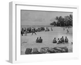 American Servicemen Playing Softball on an Idle Stretch of Runway While Other Soldiers Look On-J^ R^ Eyerman-Framed Photographic Print