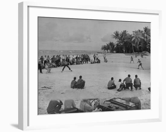 American Servicemen Playing Softball on an Idle Stretch of Runway While Other Soldiers Look On-J^ R^ Eyerman-Framed Photographic Print