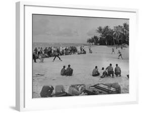 American Servicemen Playing Softball on an Idle Stretch of Runway While Other Soldiers Look On-J^ R^ Eyerman-Framed Photographic Print