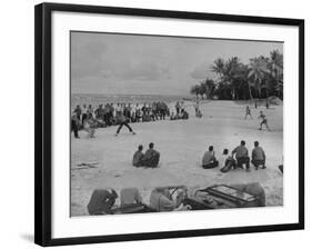 American Servicemen Playing Softball on an Idle Stretch of Runway While Other Soldiers Look On-J^ R^ Eyerman-Framed Photographic Print