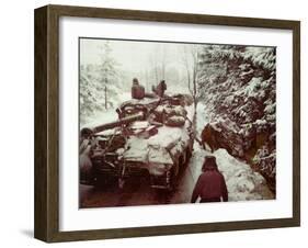 American Sherman M4 Tank at the Battle of the Bulge, the Last Major German Offensive of WWII-George Silk-Framed Photographic Print