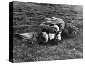 American Soldier and English Girlfriend Blissfully Embracing on Lawn in Hyde Park-Ralph Morse-Stretched Canvas