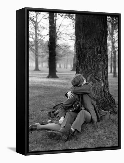 American Soldier and His English Girlfriend Kissing under a Tree in Hyde Park-Ralph Morse-Framed Stretched Canvas