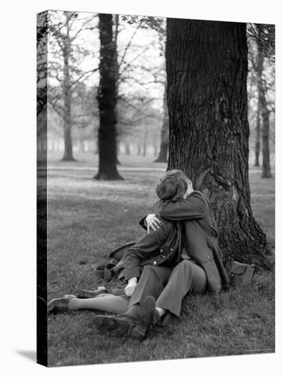 American Soldier and His English Girlfriend Kissing under a Tree in Hyde Park-Ralph Morse-Stretched Canvas