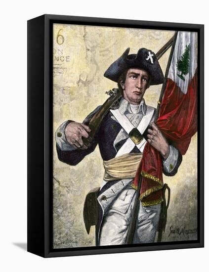 American Soldier Carrying the Pine Tree Flag, Revolutionary War-null-Framed Stretched Canvas