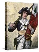 American Soldier Carrying the Pine Tree Flag, Revolutionary War-null-Stretched Canvas