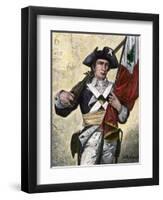 American Soldier Carrying the Pine Tree Flag, Revolutionary War-null-Framed Premium Giclee Print