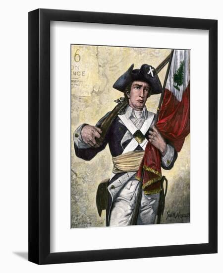 American Soldier Carrying the Pine Tree Flag, Revolutionary War-null-Framed Premium Giclee Print