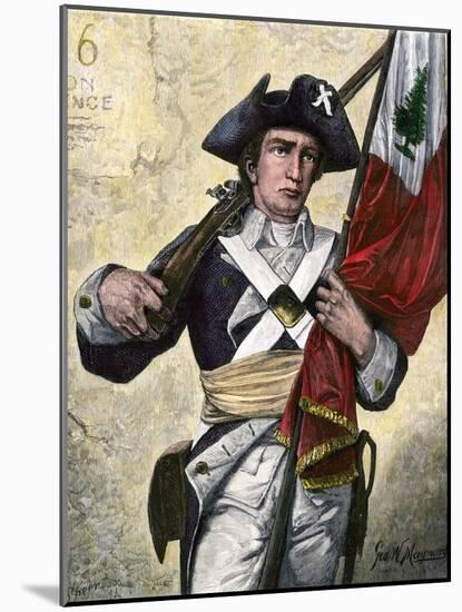 American Soldier Carrying the Pine Tree Flag, Revolutionary War-null-Mounted Giclee Print