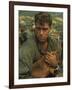 American Soldier Cradling Dog While under Siege at Khe Sanh-Larry Burrows-Framed Photographic Print