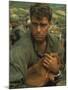 American Soldier Cradling Dog While under Siege at Khe Sanh-Larry Burrows-Mounted Photographic Print
