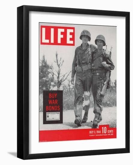 American Soldier Helping Wounded Back from Front Lines During Campaign to take Rome, July 3, 1944-null-Framed Photographic Print