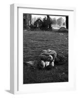 American Soldier Kissing English Girlfriend on Lawn in Hyde Park, Favorite Haunts of US Troops-Ralph Morse-Framed Photographic Print