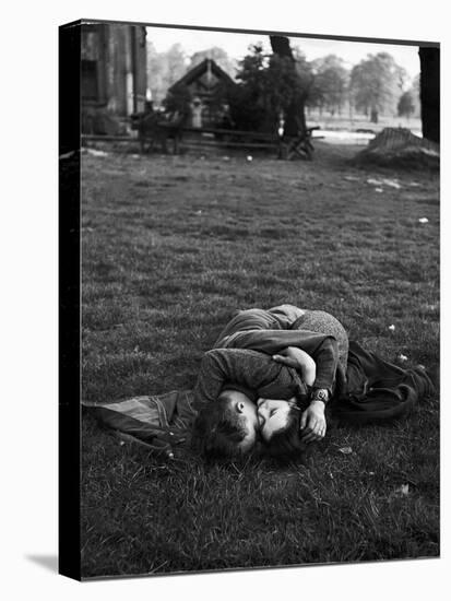 American Soldier Kissing English Girlfriend on Lawn in Hyde Park, Favorite Haunts of US Troops-Ralph Morse-Stretched Canvas