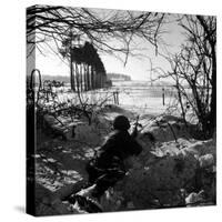 American Soldier Peering Across Snowy Field During Counter Offensive Known as Battle of the Bulge-John Florea-Stretched Canvas