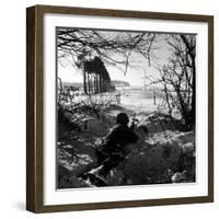 American Soldier Peering Across Snowy Field During Counter Offensive Known as Battle of the Bulge-John Florea-Framed Photographic Print