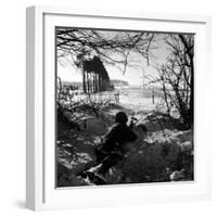 American Soldier Peering Across Snowy Field During Counter Offensive Known as Battle of the Bulge-John Florea-Framed Photographic Print